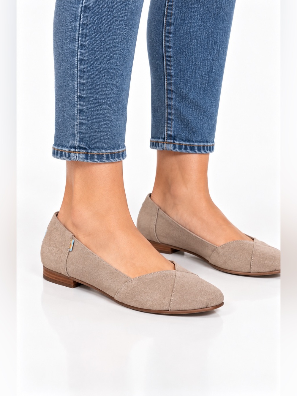 TOMS Women's Taupe Suede Pointed Toe Ballet Flats Minimalist Quiet Luxury W 9.5